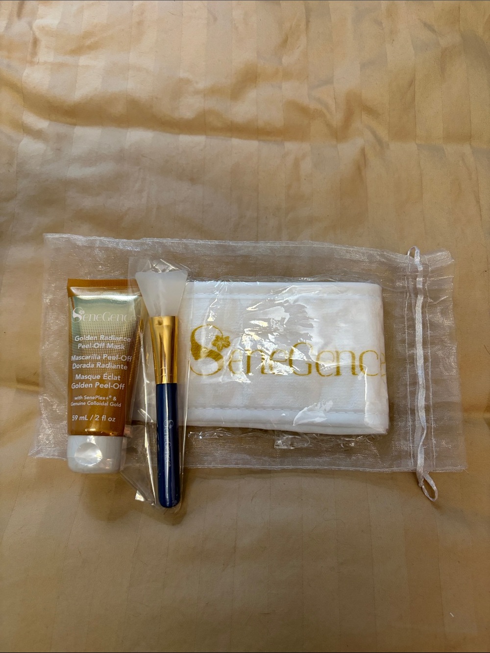 SeneGence Golden Peel-Off Mask Set with White Headband and Gold Trim